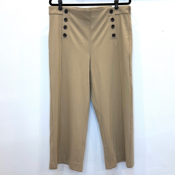 Ann Taylor The Sailor Wide Leg Crop Pant Stretch Knit Khaki Tan Office 16P NEW - Picture 4 of 12